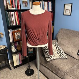 Aerie Rust Long Sleeve Twist Front Top